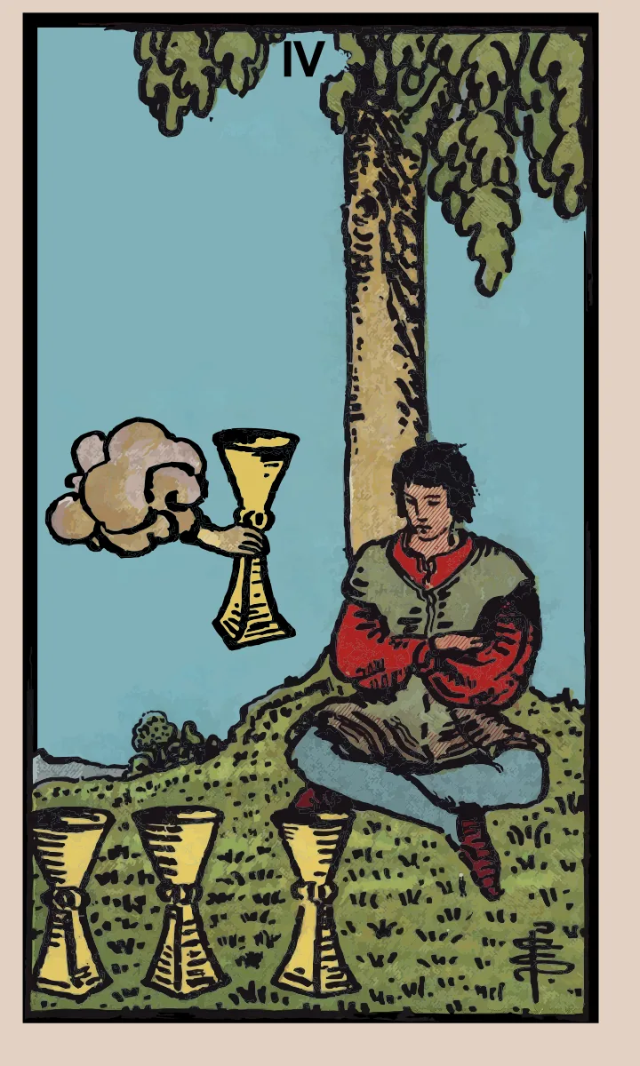 Tarotkaart Vier van Bekers uit de Rider Waite Smith tarot
