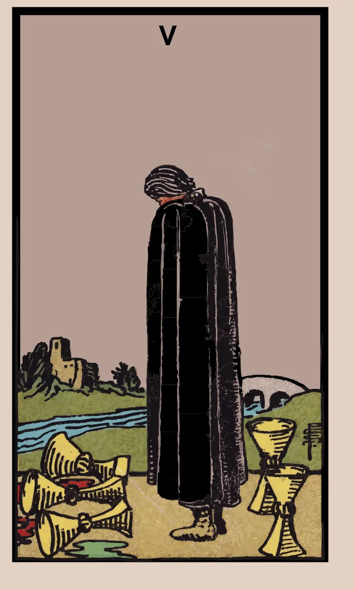 Tarotkaart Vijf van Bekers uit de Rider Waite Smith tarot