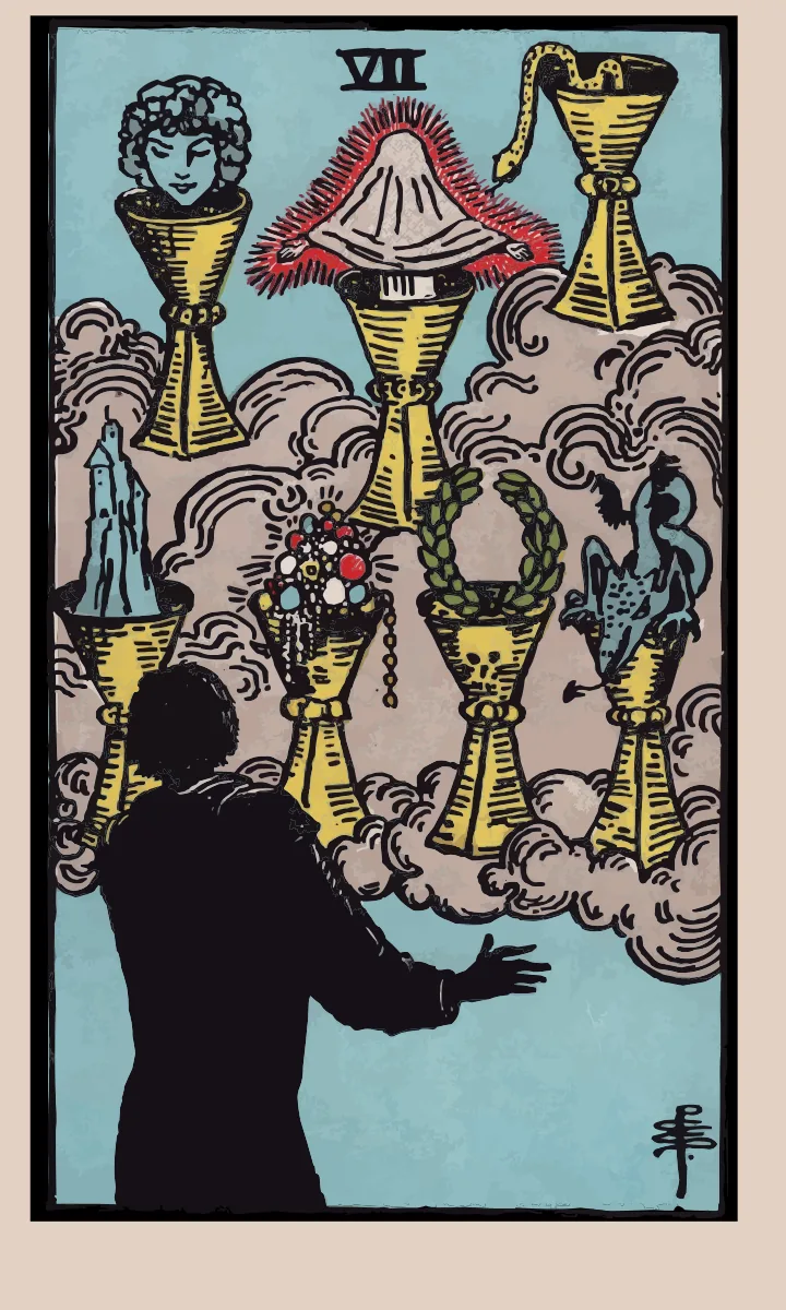 Tarotkaart Zeven van Bekers uit de Rider Waite Smith tarot