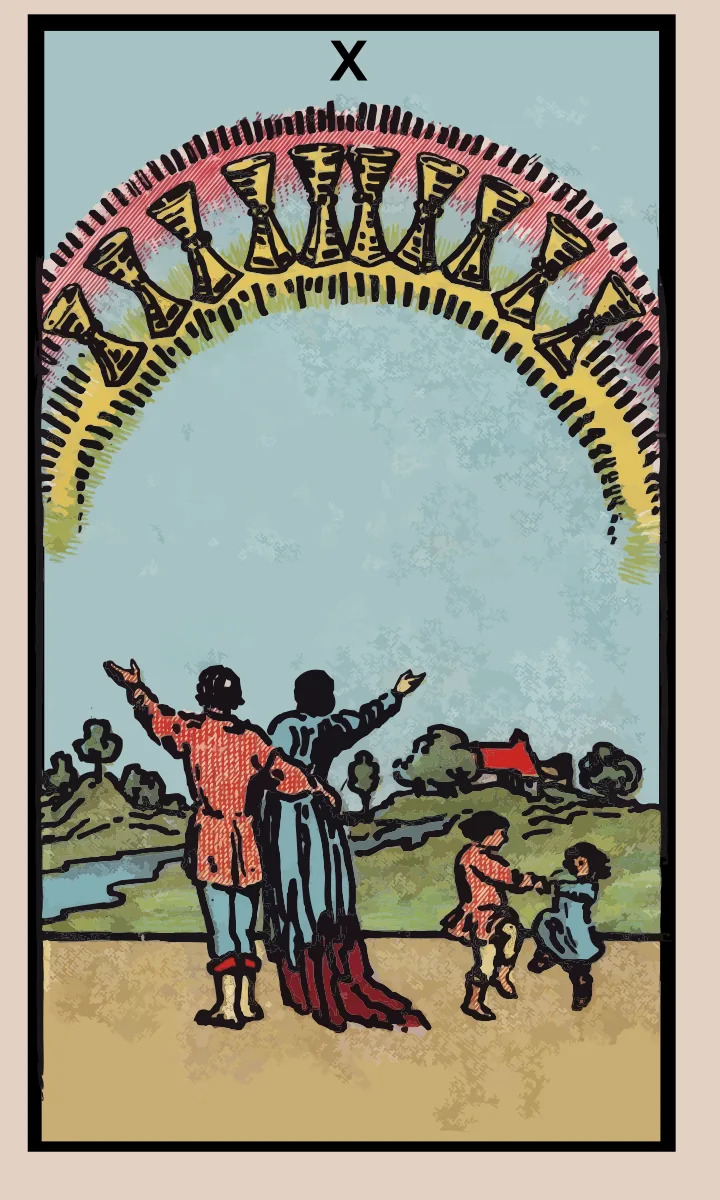 Tarotkaart Tien van Bekers uit de Rider Waite Smith tarot