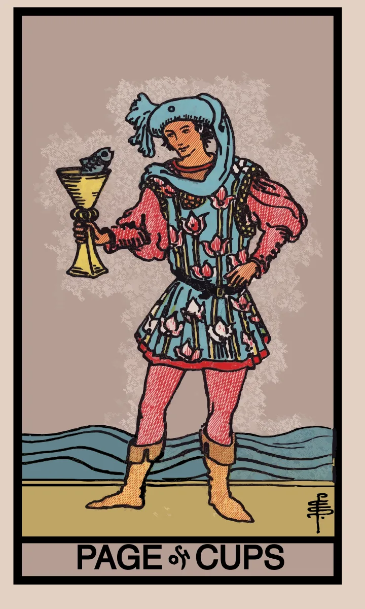 Tarotkaart Page van Bekers uit de Rider Waite Smith tarot