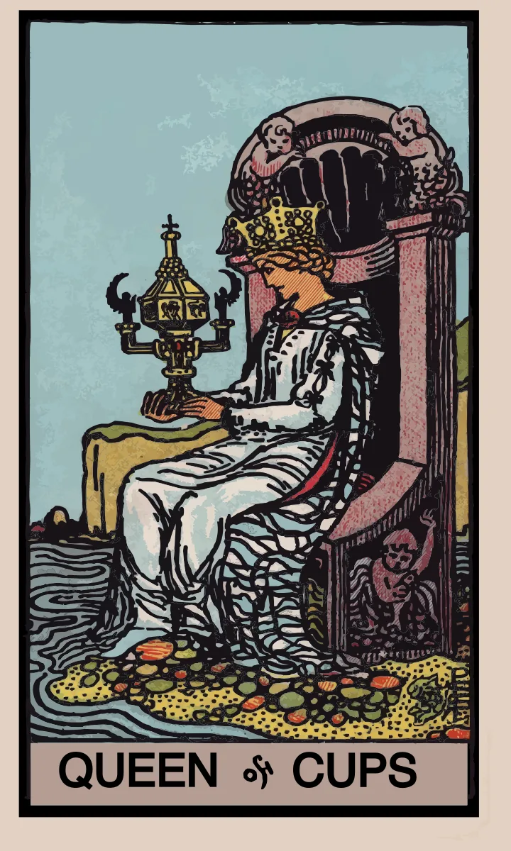 Tarotkaart Koningin van Bekers uit de Rider Waite Smith tarot
