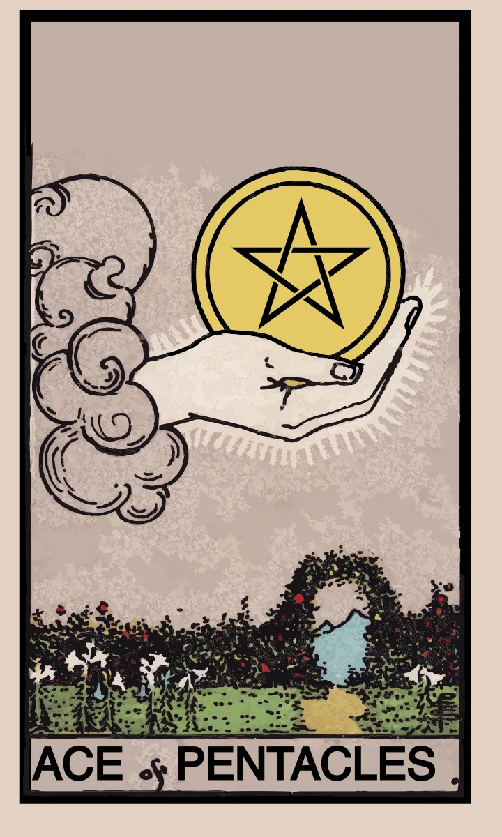 Tarotkaart Aas van Pentakels uit de Rider Waite Smith tarot