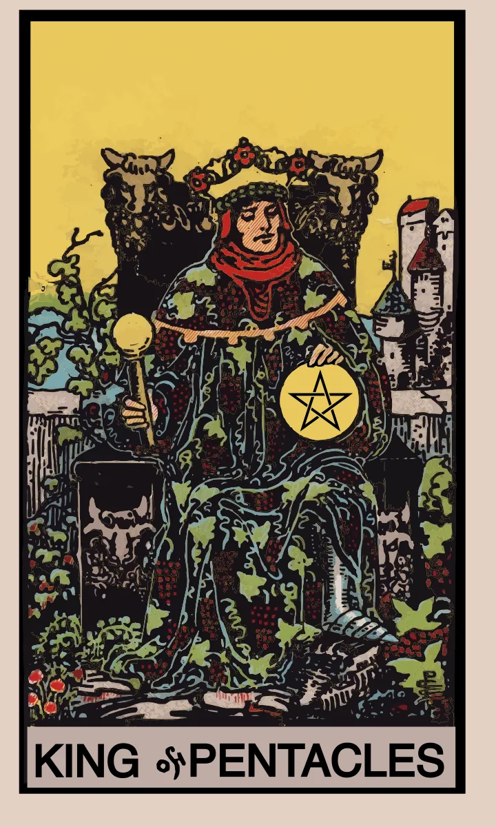 Tarotkaart Koning van Pentakels uit de Rider Waite Smith tarot