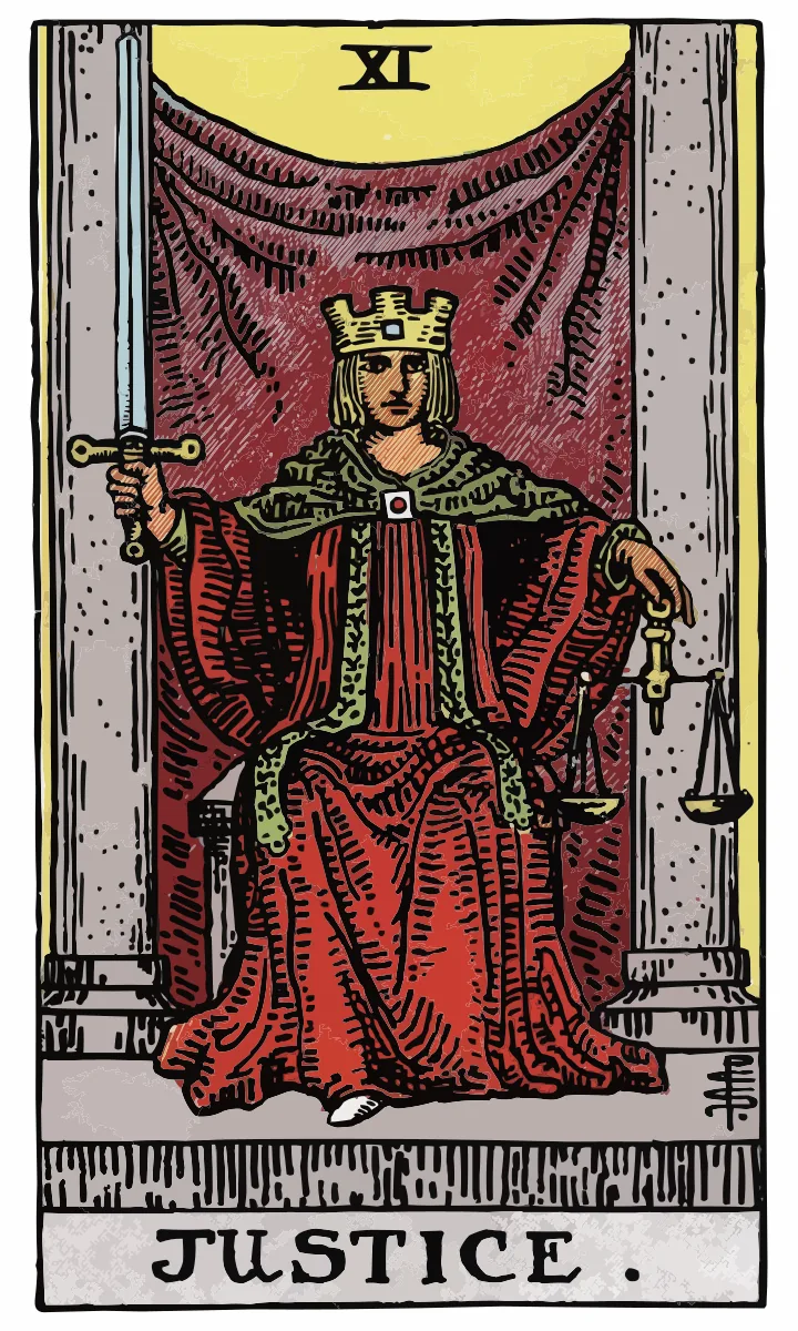 Tarotkaart Gerechtigheid uit de Rider Waite Smith tarot