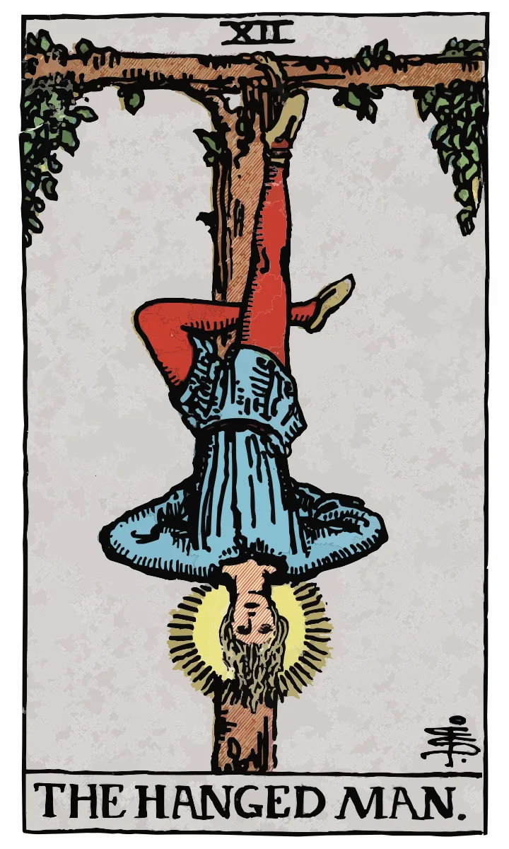 Tarotkaart De Gehangene uit de Rider Waite Smith tarot