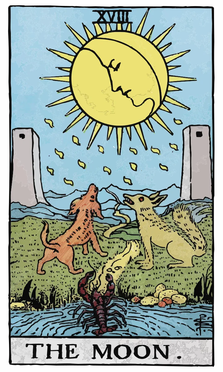 Tarotkaart De Maan uit de Rider Waite Smith tarot