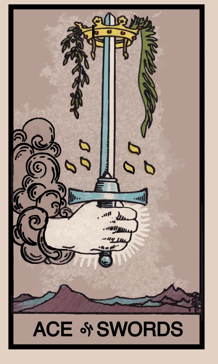 Tarotkaart Aas van Zwaarden uit de Rider Waite Smith tarot