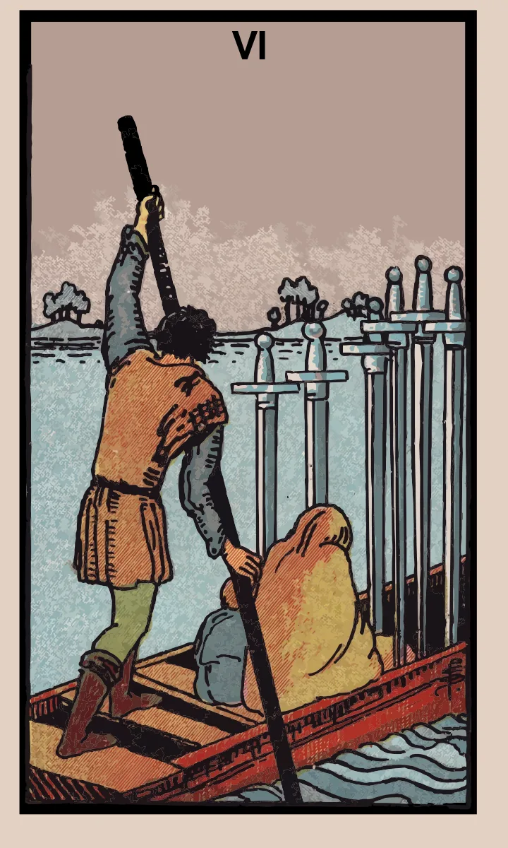 Tarotkaart Zes van Zwaarden uit de Rider Waite Smith tarot
