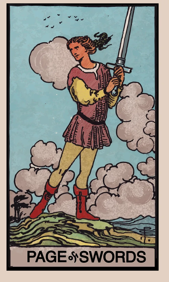 Tarotkaart Page van Zwaarden uit de Rider Waite Smith tarot