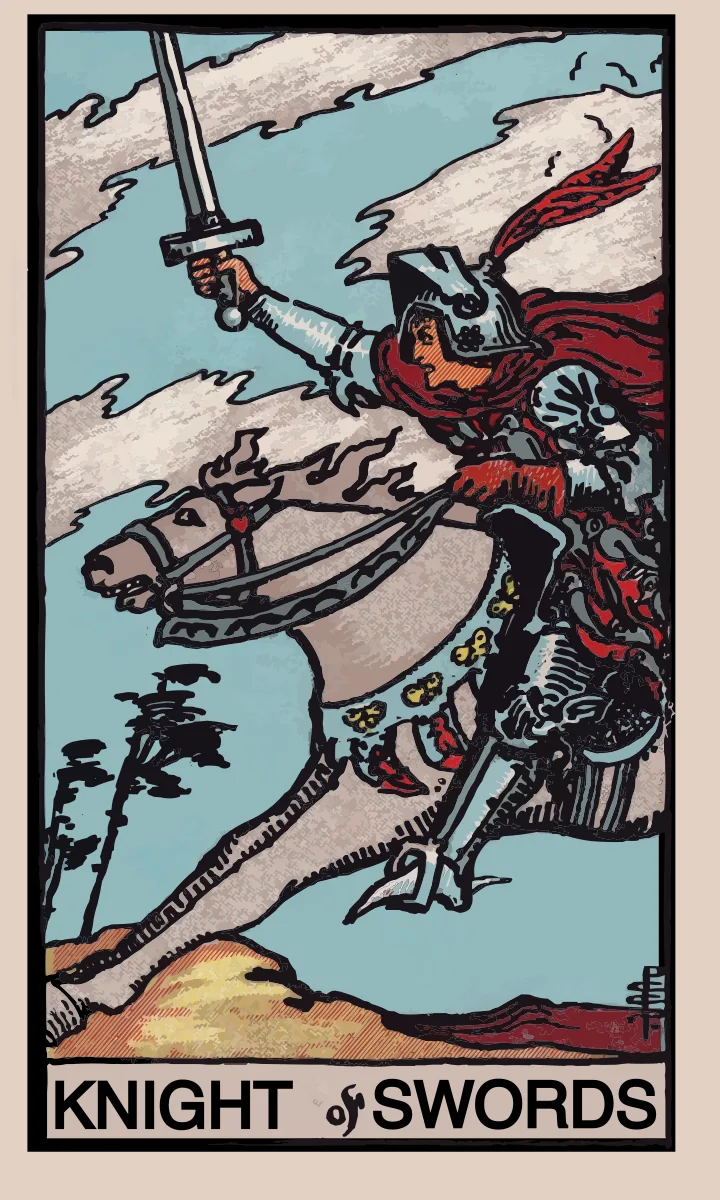 Tarotkaart Ridder van Zwaarden uit de Rider Waite Smith tarot