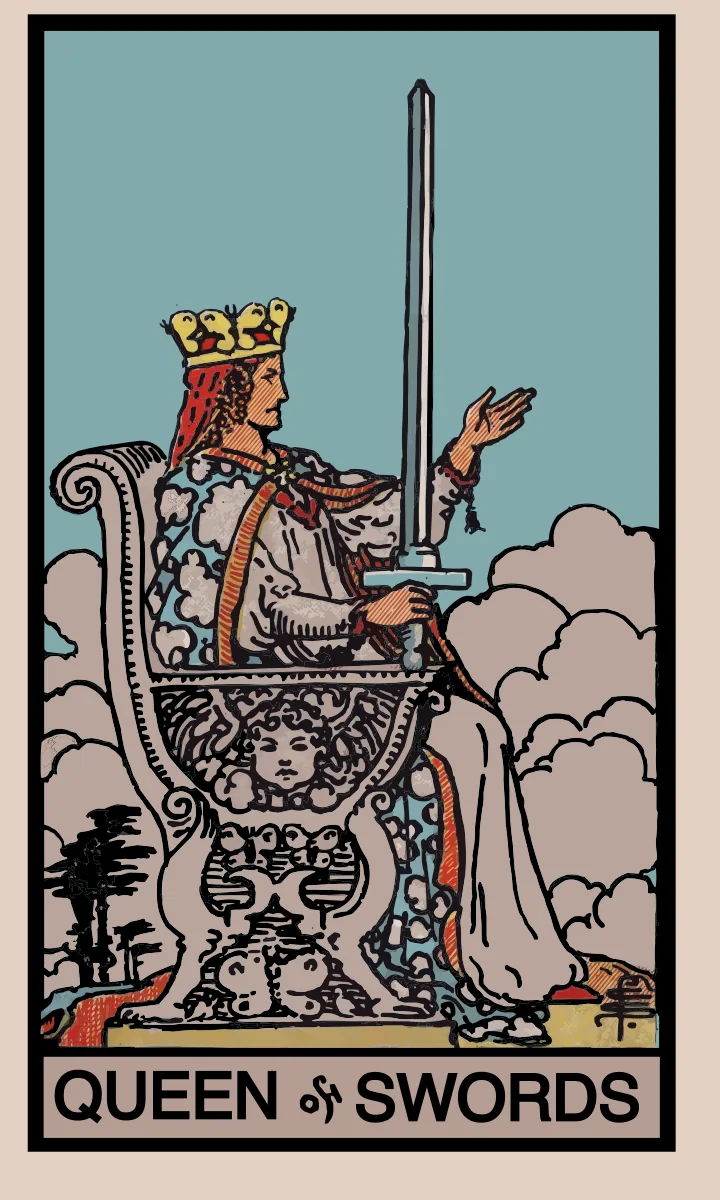 Tarotkaart Koningin van Zwaarden uit de Rider Waite Smith tarot