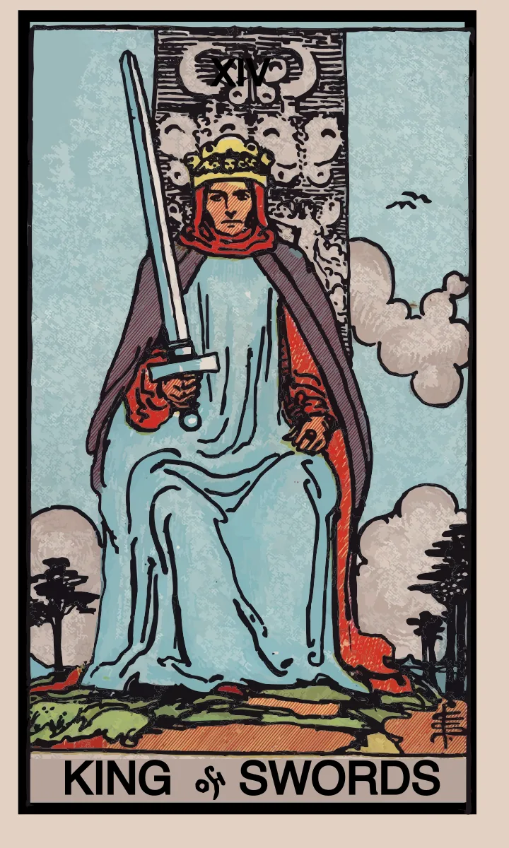 Tarotkaart Koning van Zwaarden uit de Rider Waite Smith tarot