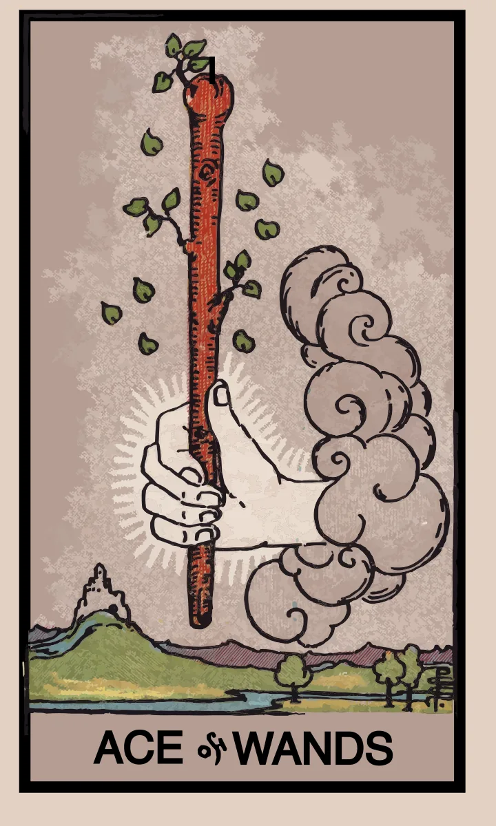 Tarotkaart Aas van Staven uit de Rider Waite Smith tarot