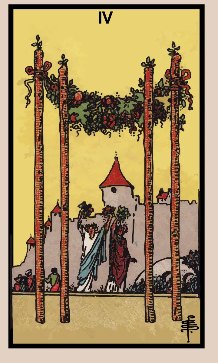 Tarotkaart Vier van Staven uit de Rider Waite Smith tarot