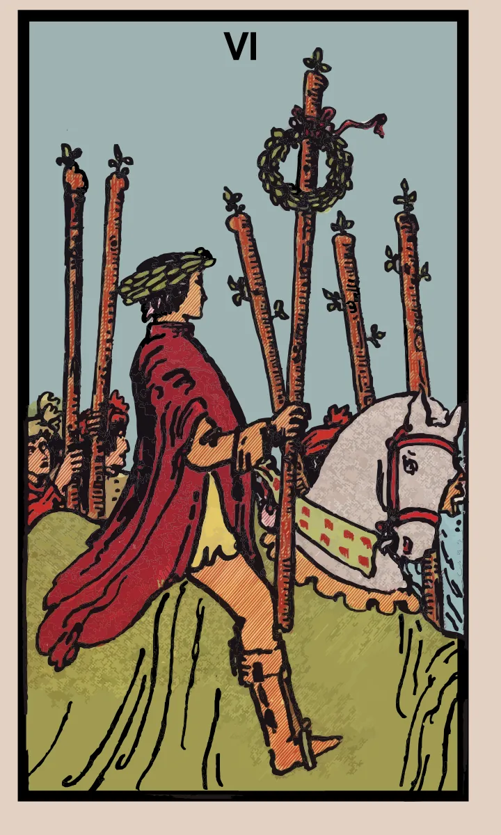 Tarotkaart Zes van Staven uit de Rider Waite Smith tarot