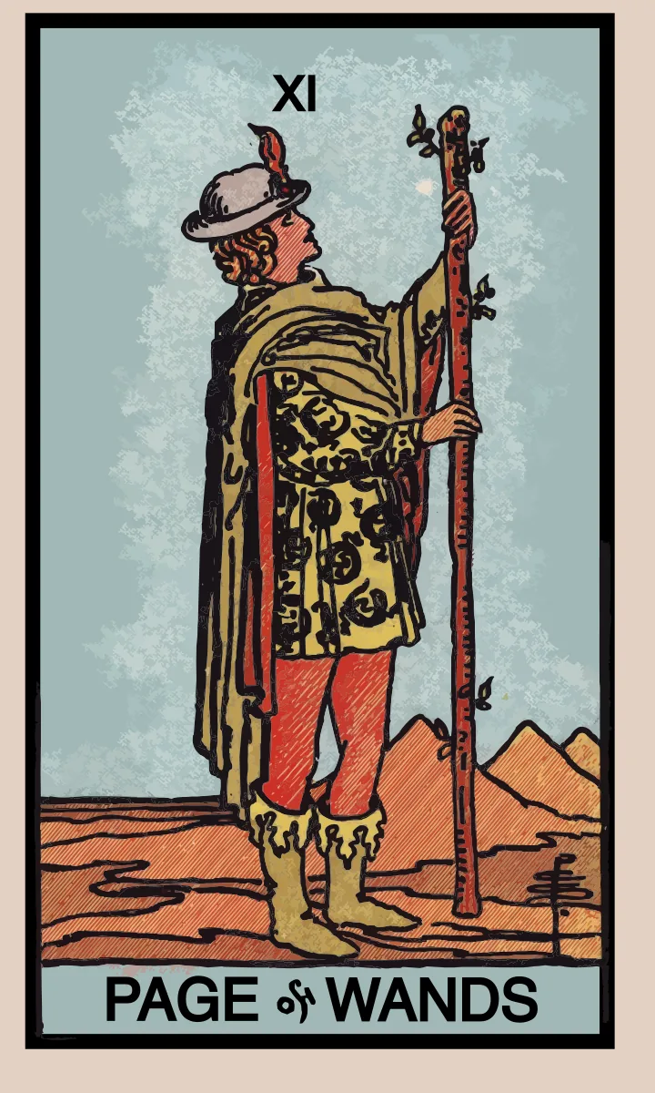 Tarotkaart Page van Staven uit de Rider Waite Smith tarot