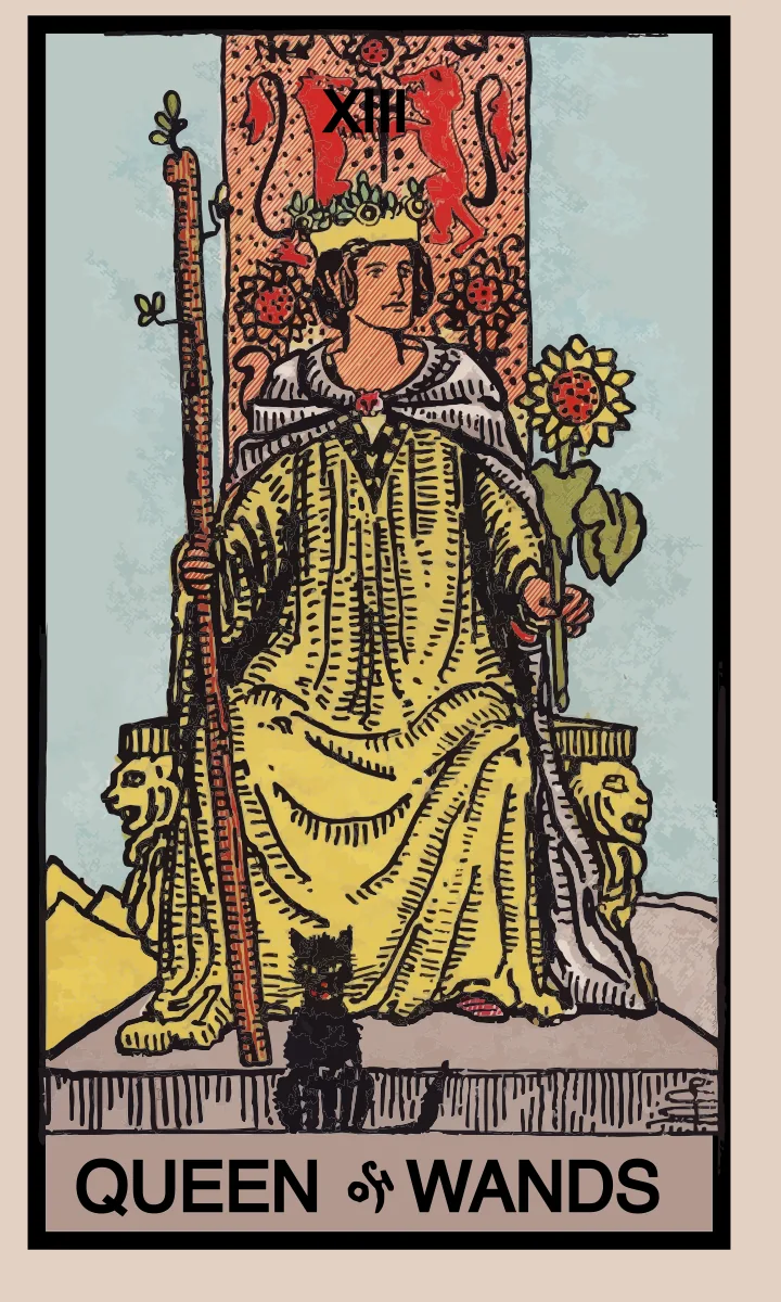 Tarotkaart Koningin van Staven uit de Rider Waite Smith tarot
